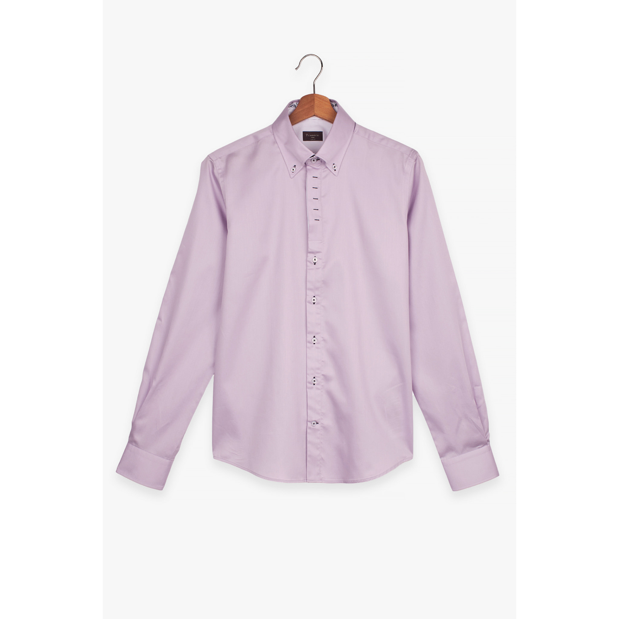 Camicia Uomo 2 Bottoni Button Down Slim Satin Unito Lilla