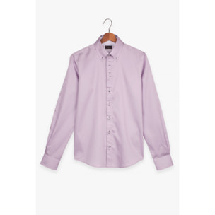 Camicia Uomo 2 Bottoni Button Down Slim Satin Unito Lilla