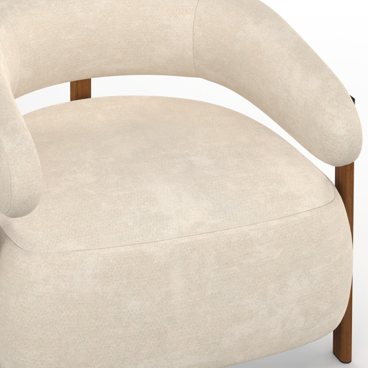 Fauteuil Albin tissu chenille beige et pieds noyer