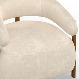 Fauteuil Albin tissu chenille beige et pieds noyer