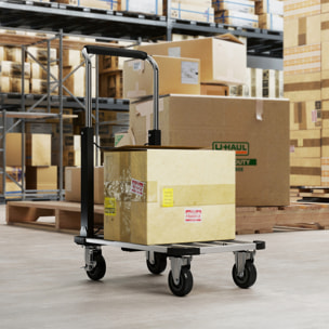 Carretilla Plegable de Aluminio con Ruedas, Carga 150 kg, Carretilla de Mano Robusta con Plataforma Extensible y Mango Ajustable, para Garaje, Oficina, Equipaje, Viajes y Compras, Plata y Negro