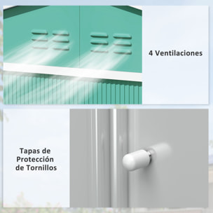 Caseta de Jardín Exterior 4,9 m² 277x195x192 cm Cobertizo de Jardín Exterior con Puerta Corredera Techo de Fibra de Vidrio Base Refuerzo (Suelo NO Incluido) y 4 Ventanas Verde