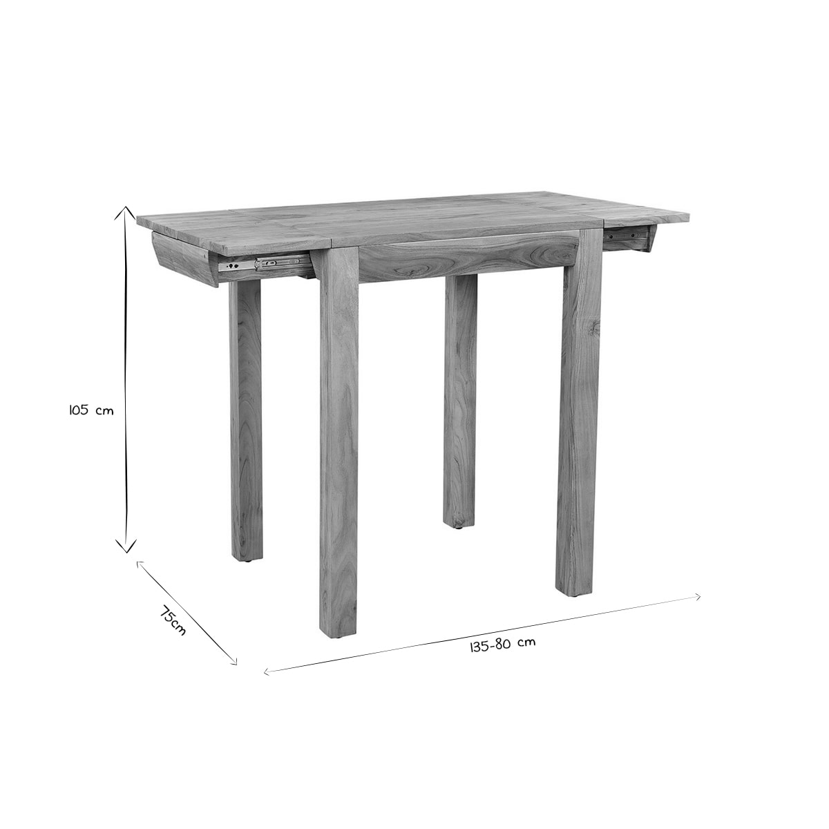 Table de bar haute extensible carrée en bois massif L80-135 cm BALTO