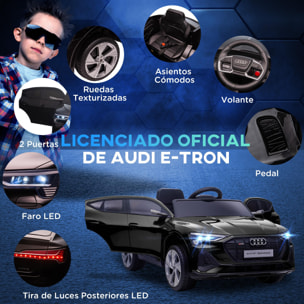 Coche Eléctrico para Niños Audi E-tron Coche de Batería para Niños 12V con Mando a Distancia Faros Bocina Música Velocidad 3-5 km/h Cinturón de Seguridad Negro