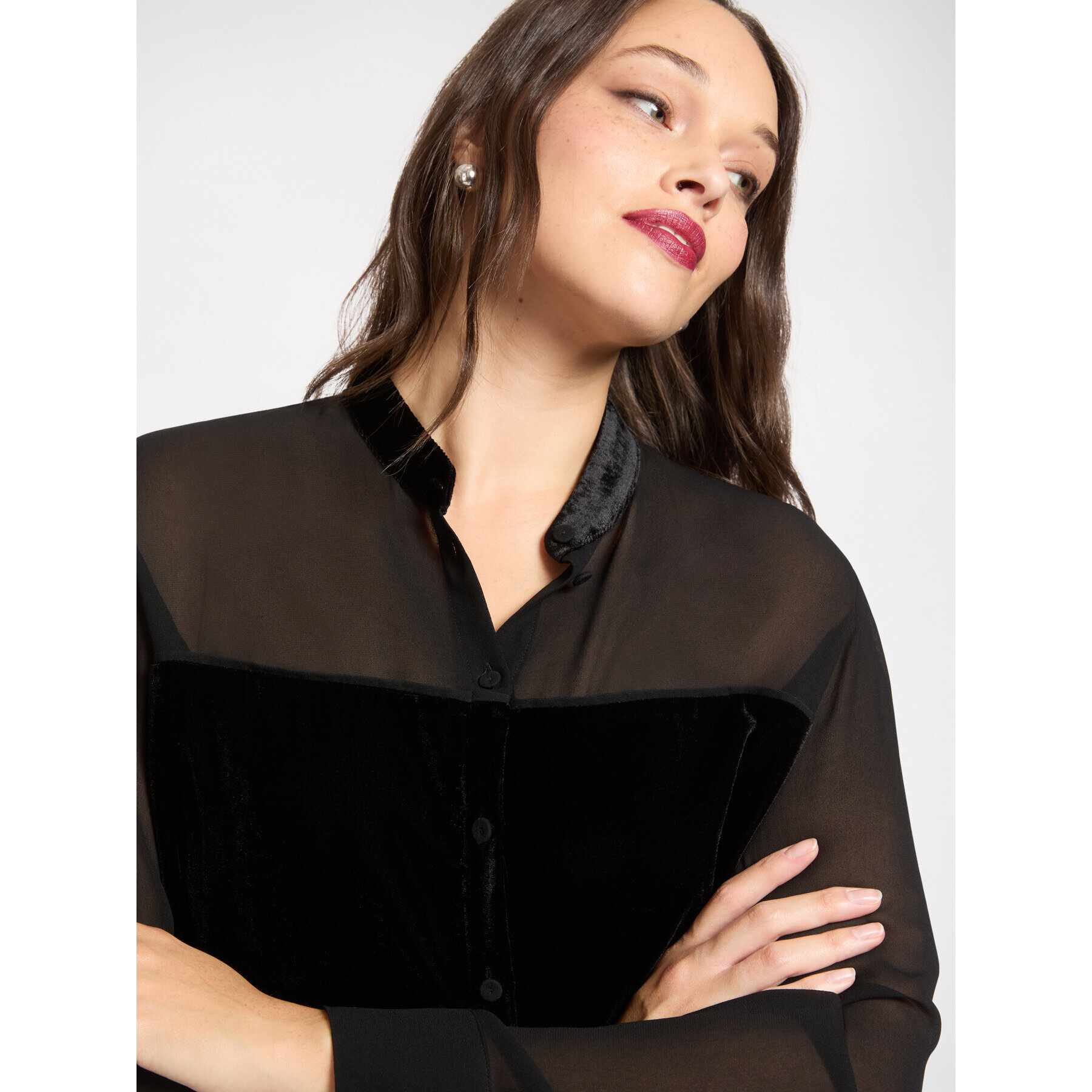 Elena Mirò - Camicia in georgette e velluto - Nero