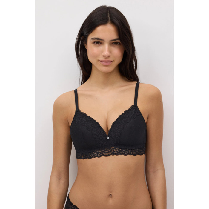 Reggiseno imbottito senza ferretto in pizzo nero