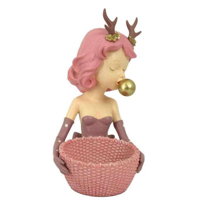 Donna in resina rosa cm21x15,8h29,3