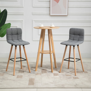 Lot de 2 tabourets de bar style scandinave effet capitonné - chaises de bar - bois effet lin gris