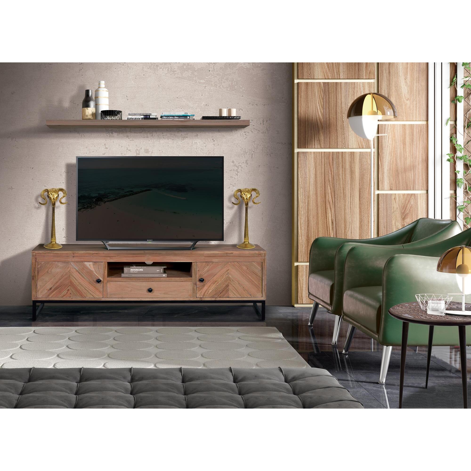 Mueble tv - madera de acacia y hierro - 160x40x50cm