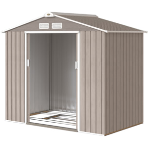 Abri de jardin - cabanon porte verrouillable - 213 x 130 x 185 cm - tôle d'acier taupe clair
