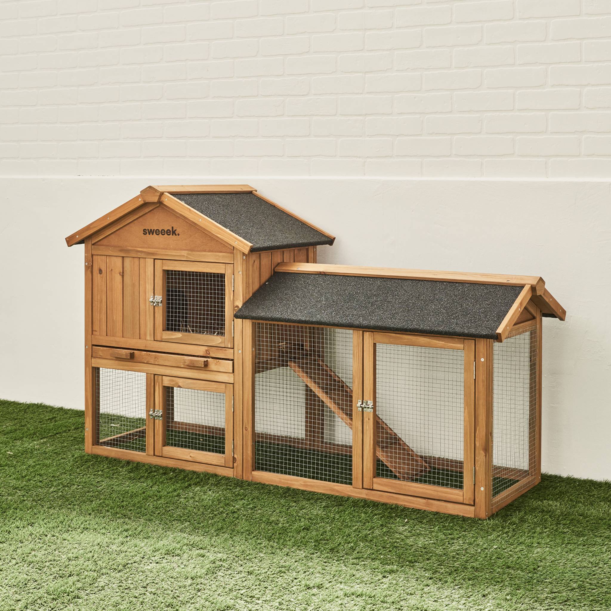 Clapier en bois Hotot pour lapin et autres rongeurs. 4 lapins. cage à lapin avec enclos. espace intérieur et extérieur. poulailler