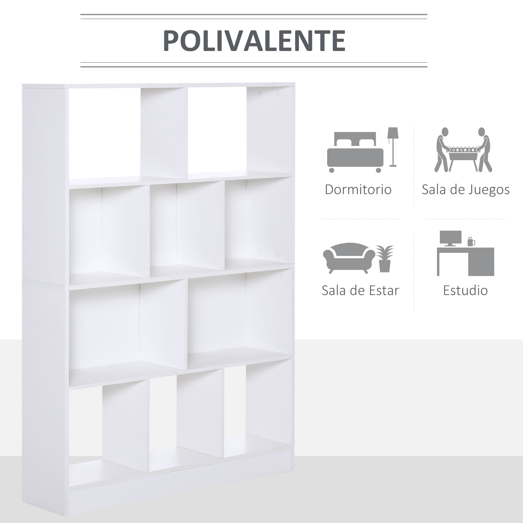 Estantería Librería de 4 Niveles con 10 Compartimentos Multiusos 100x23,8x140 cm