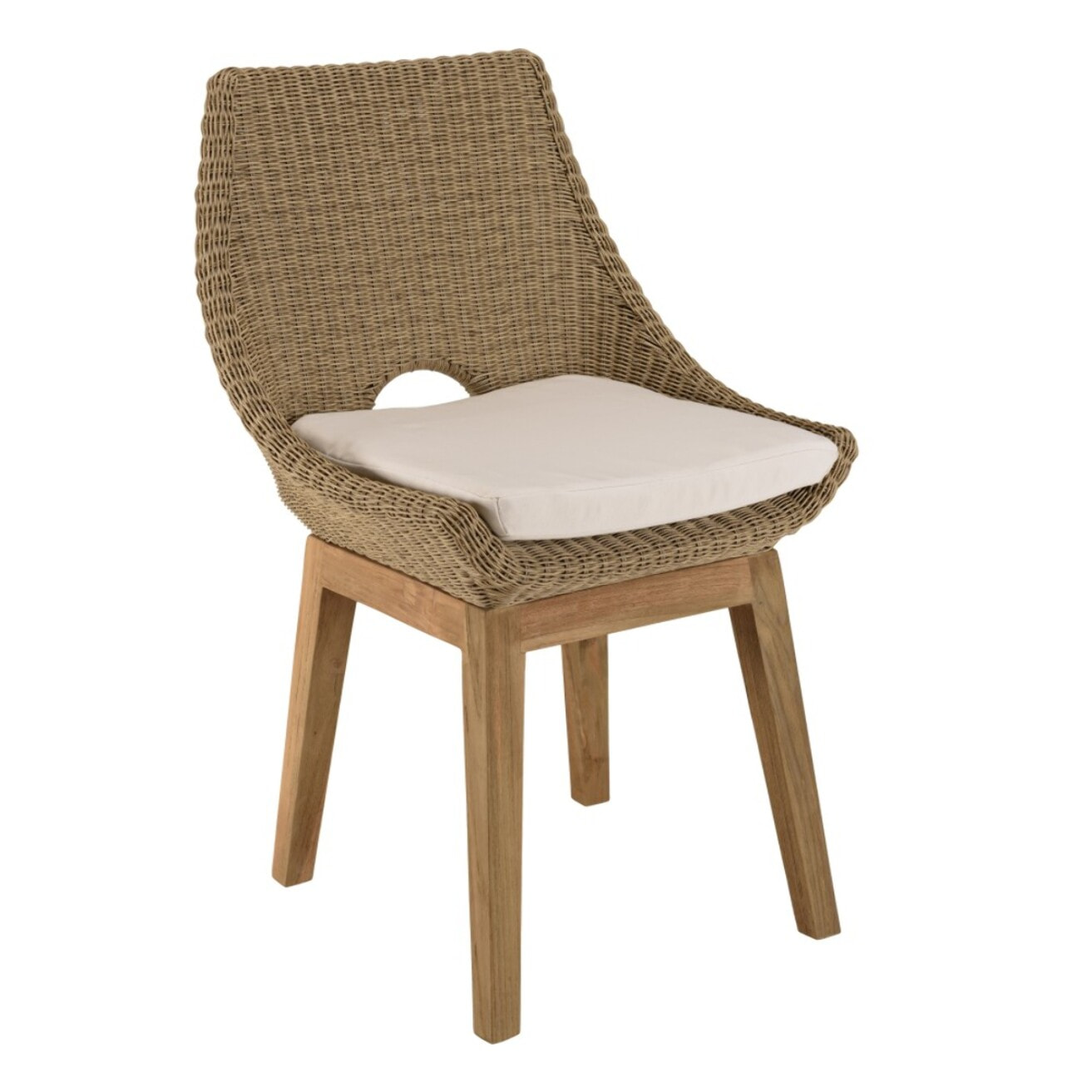 KALLY - Ensemble de jardin en bois teck recyclé et rotin synth. 6 pers (table et chaises)