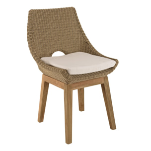 KALLY - Ensemble de jardin en bois teck recyclé et rotin synth. 6 pers (table et chaises)