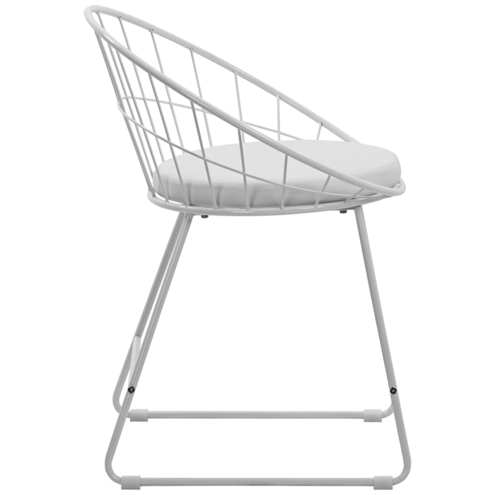 Lot de 2 chaises en métal blanc et coussin blanc ALEX