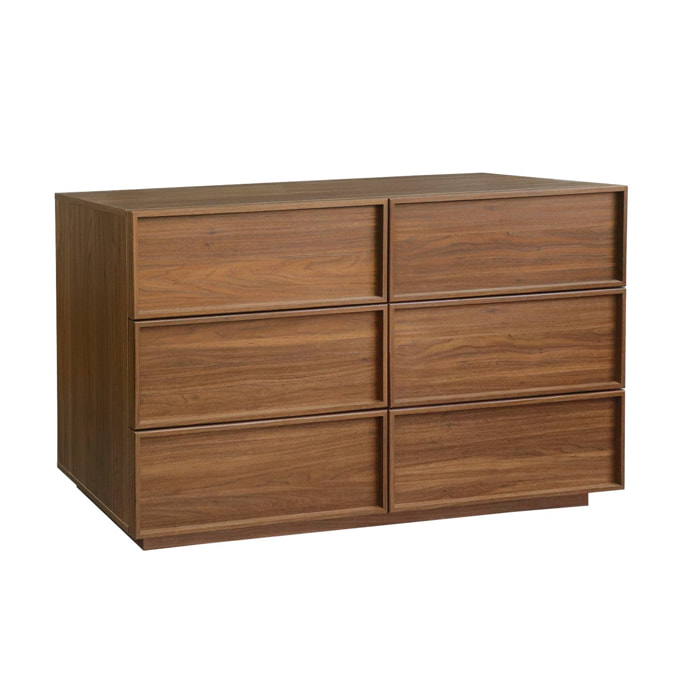 Commode de rangement effet bois 6 tiroirs noyer L 120 x P 43 x H 75cm - Kuba