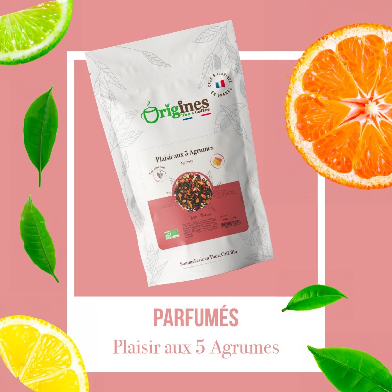 Plaisir aux 5 Agrumes - Thé noir Bio aux agrumes - Sachet 100g