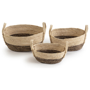 Set de 3 cestas decorativas Modelo XIANA, hechas a mano con fibras vegetales