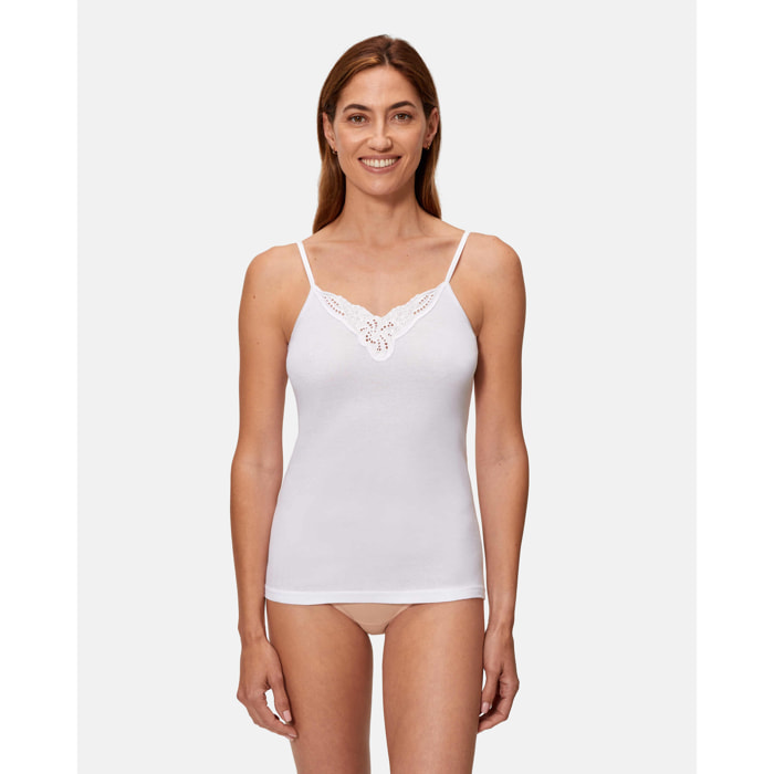 Camiseta interior de mujer de tirantes finos con detalle en escote