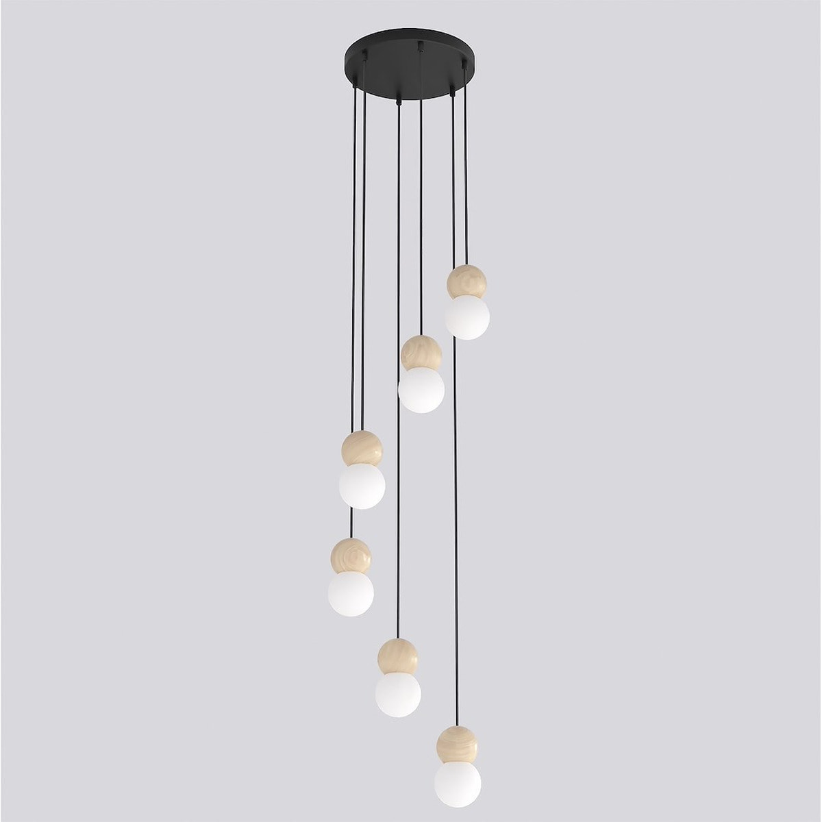 Lampada a sospensione LOOP in acciaio nero e legno naturale