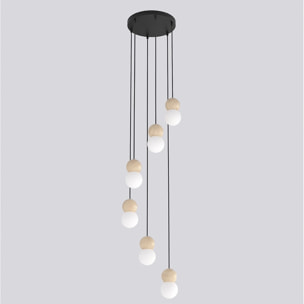 Lampada a sospensione LOOP in acciaio nero e legno naturale