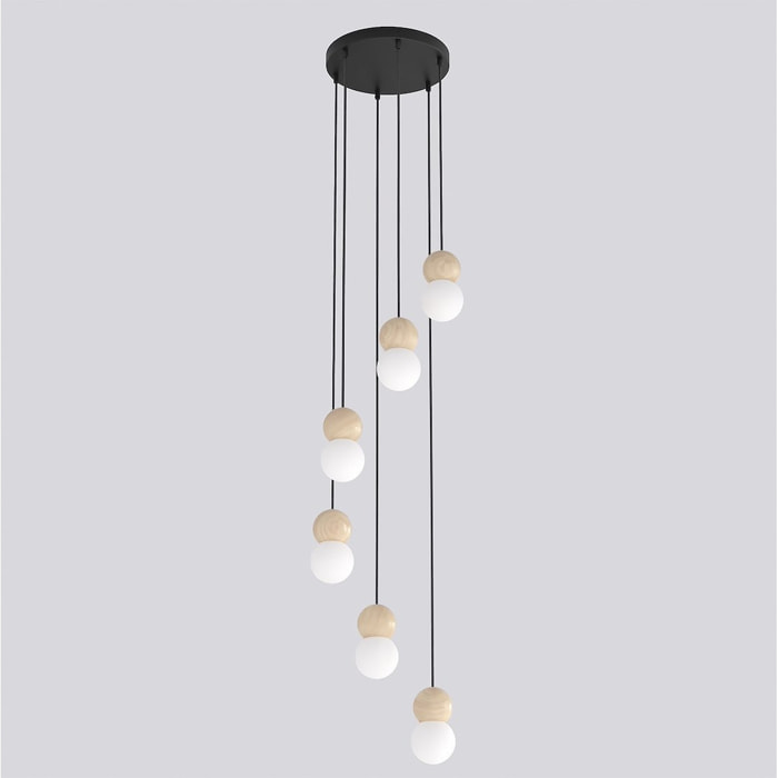 Lampada a sospensione LOOP in acciaio nero e legno naturale
