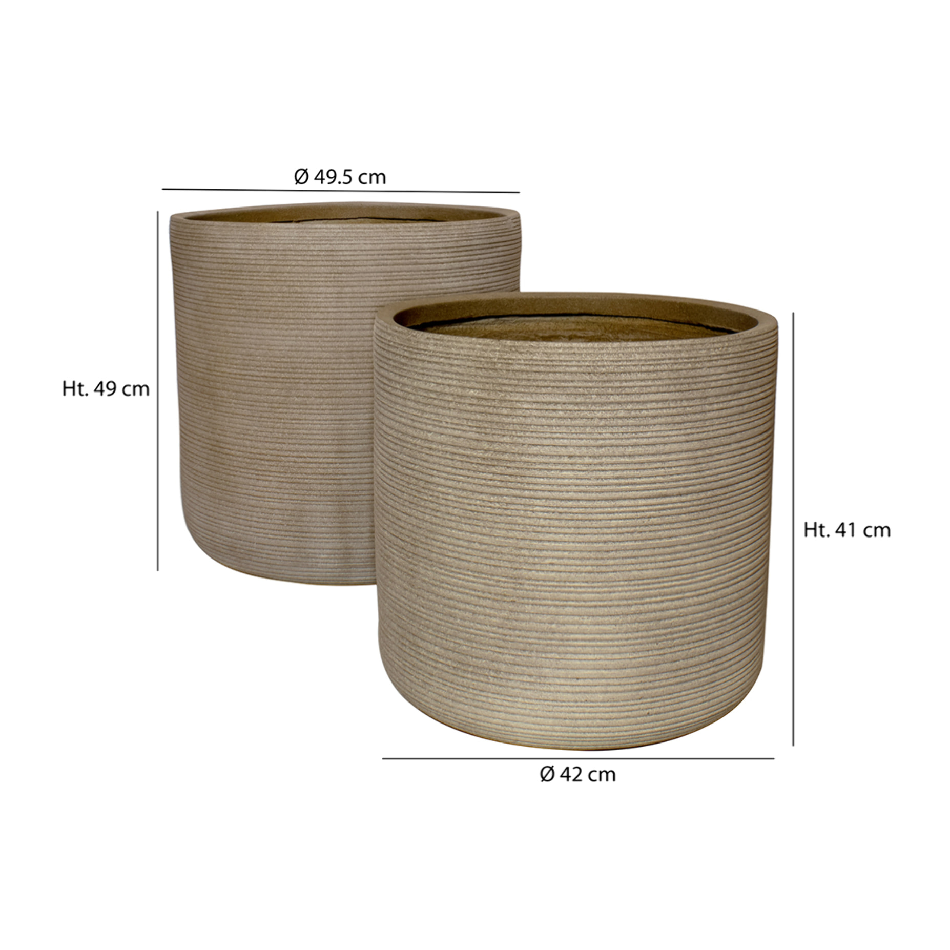 Set de 2 pots ronds en terre d'argile taupe 38/45cm