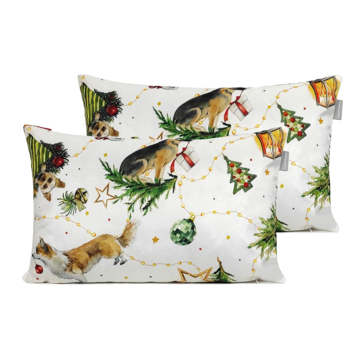 Lot de 2 housses de coussin en velour de Noël PUPPIES 30x50 cm
