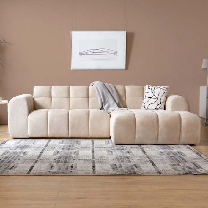 ALINE Canapé d'angle 3 places nuage en velours beige