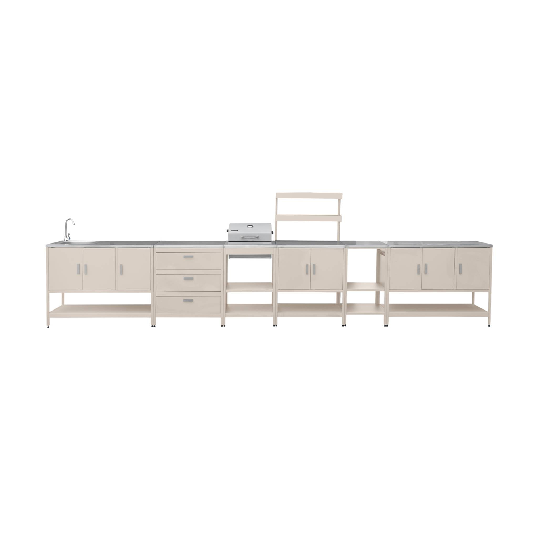 Cuisine extérieure Naxos 5 modules avec barbecue au charbon acier inoxydable beige