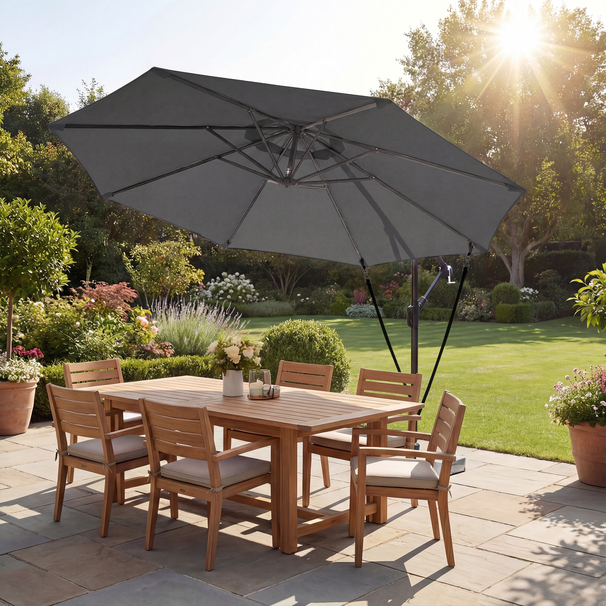 Parasol déporté inclinable 3 m à manivelle avec housse de protection gris