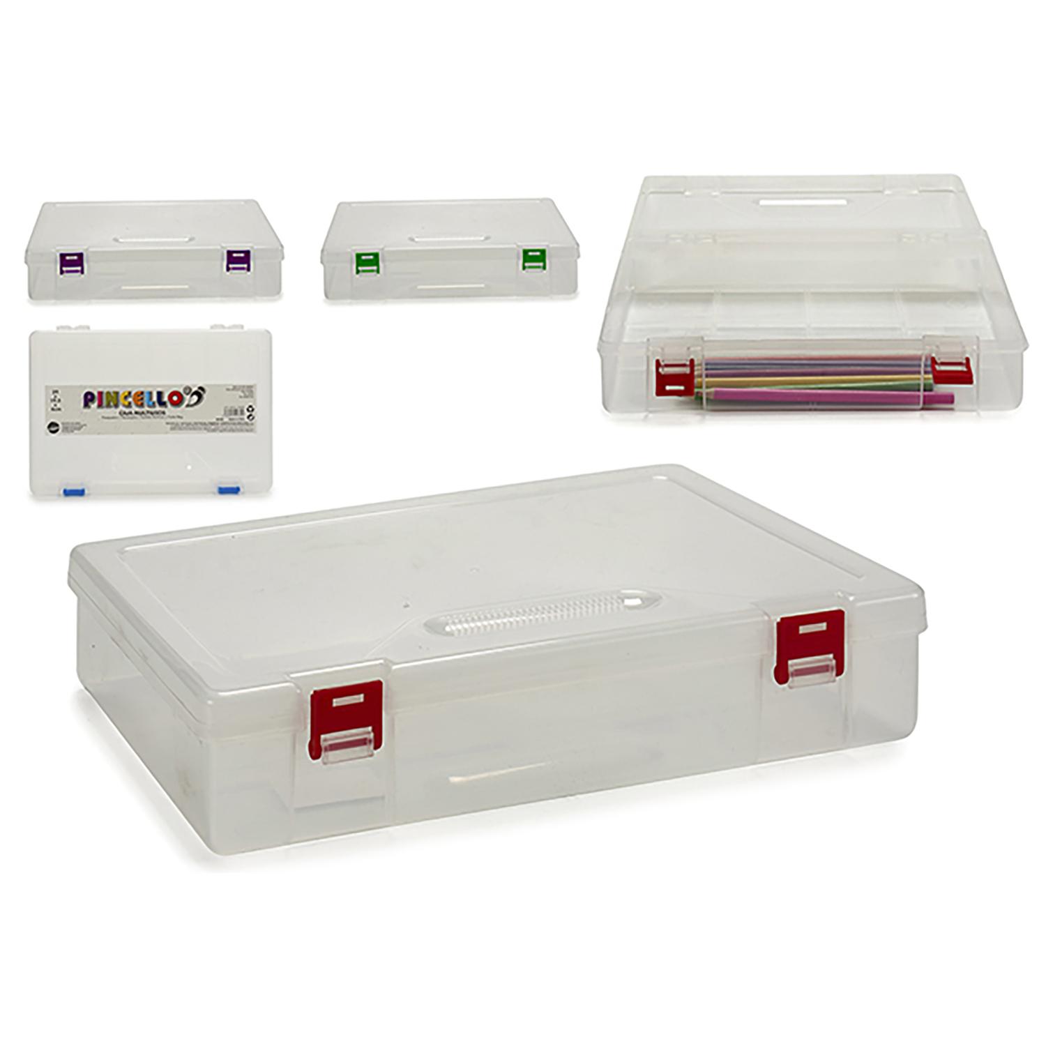 CAJA MULTIUSO PLANA TRANSPARENTE GRANDE.COLOR ALEATORIO. 29*20*7 cms.