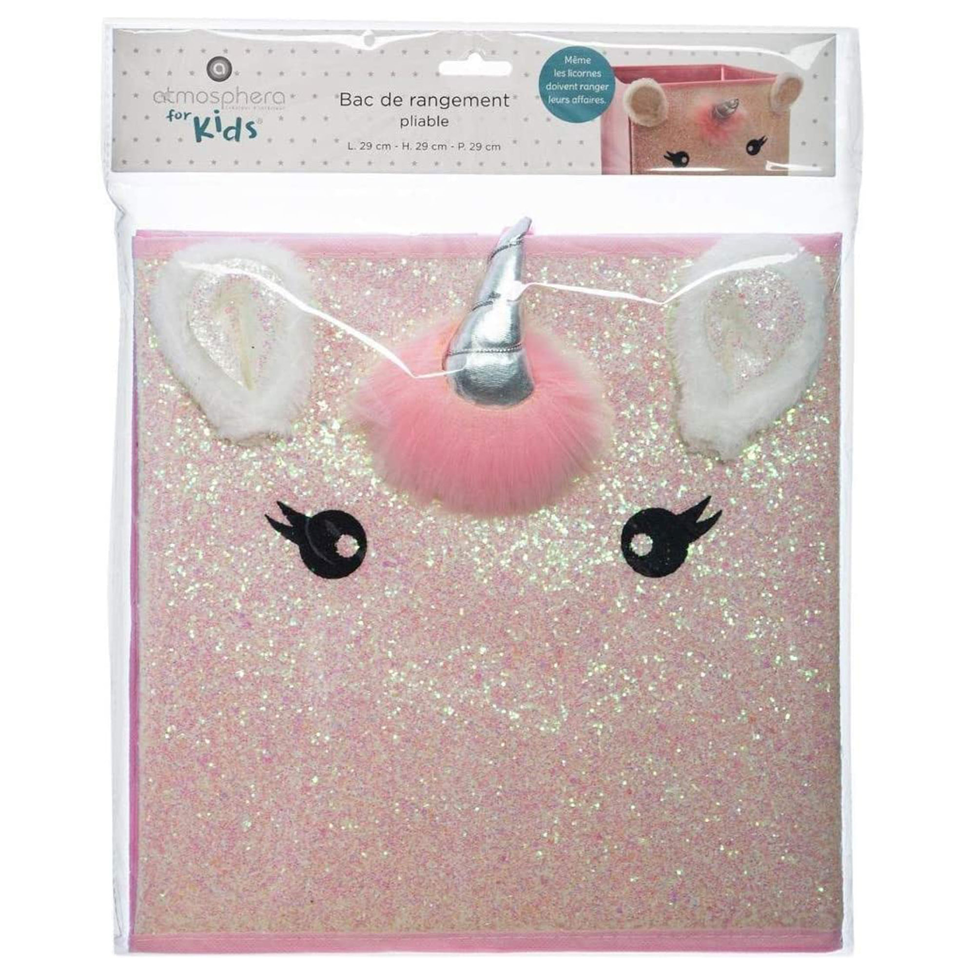 Caja de almacenamiento infantil unicornio color rosa - 29 x 39,5 x 29cm