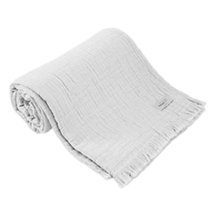 Plaid à franges "Brehat" Gaze de Coton stonewashed Toison d'or - Couleur: Brehat Blanc