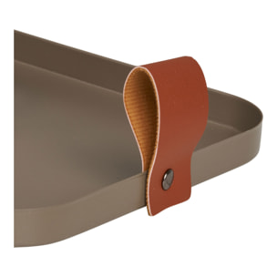 Set 2 vassoi rettangolari in acciaio marrone con manico in pelle — Vikasa Home
