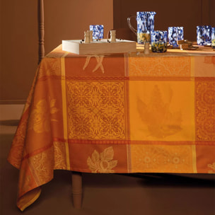 Nappe pur coton enduit motif jacquard jaune orange Mille tutti frutti ocre