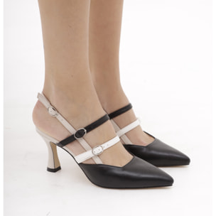 SLINGBACK CINTURINI BICOLORE CHOCOLA' NERO