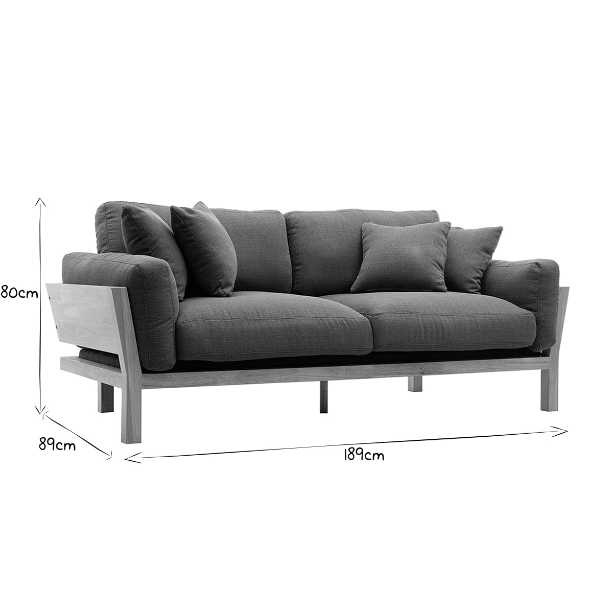 Canapé scandinave déhoussable 3 places en tissu kaki et bois clair KYO