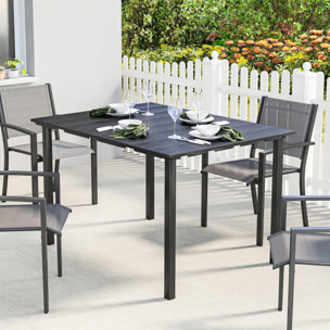 Mesa de Comedor de Jardín Rectangular, Mesa de Terraza Exterior 120x90x74 cm, con Encimera de HDPE y Estructura Metálica, para 6 Personas, Carga 50 kg, para Patio, Balcón, Negro