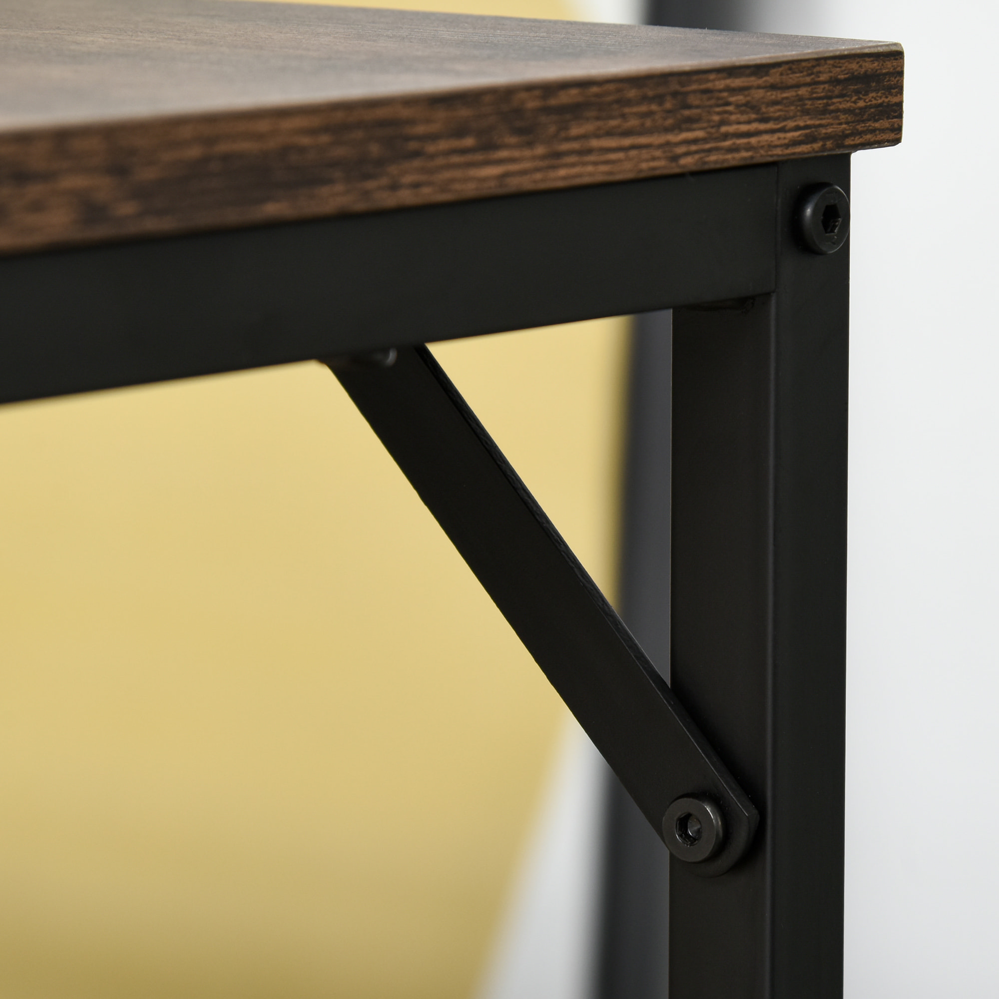 Ensemble table de bar 4 tabourets design industriel métal noir aspect bois