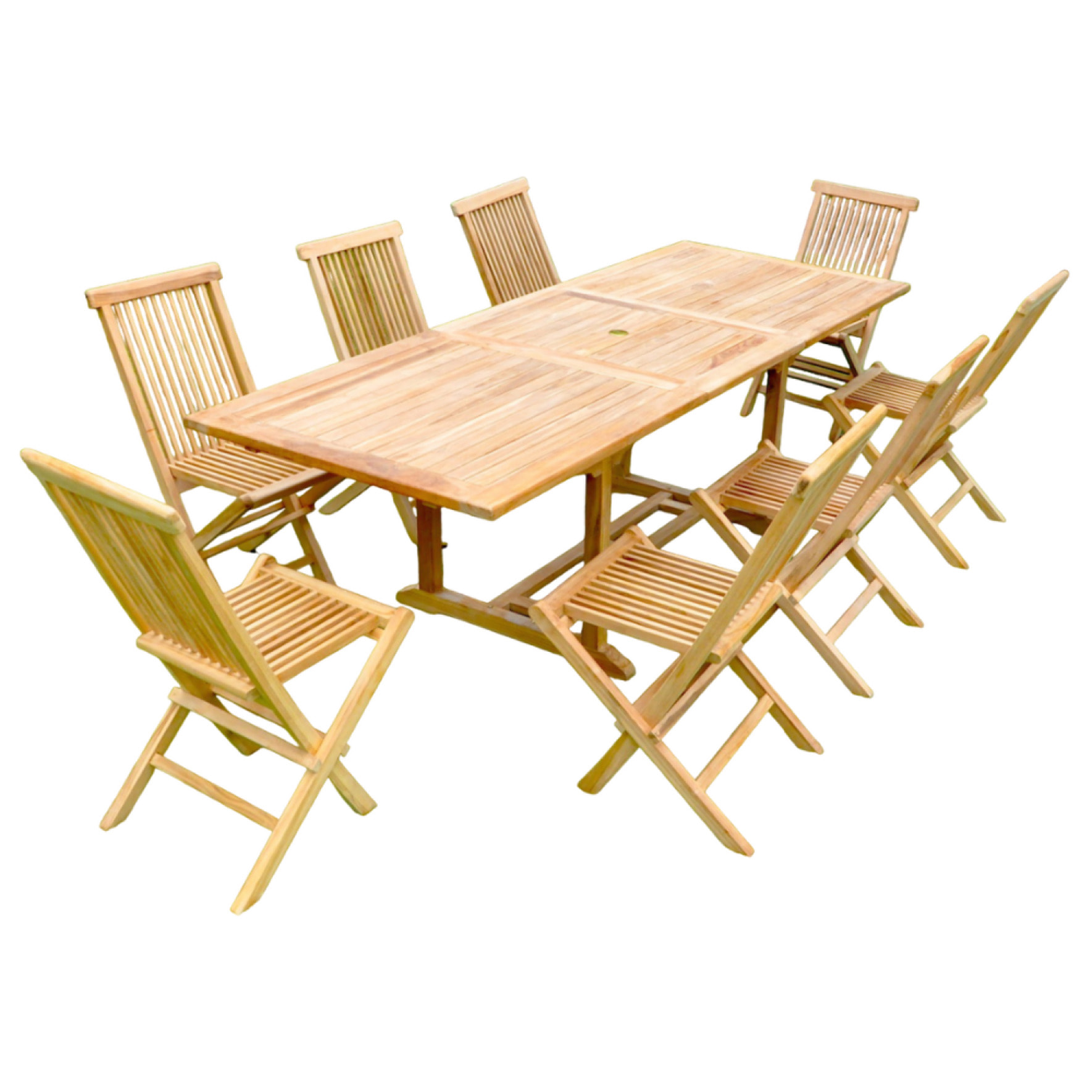 ADAGNA Salon de jardin en teck massif 8-10 personnes rectangulaire 8 chaises