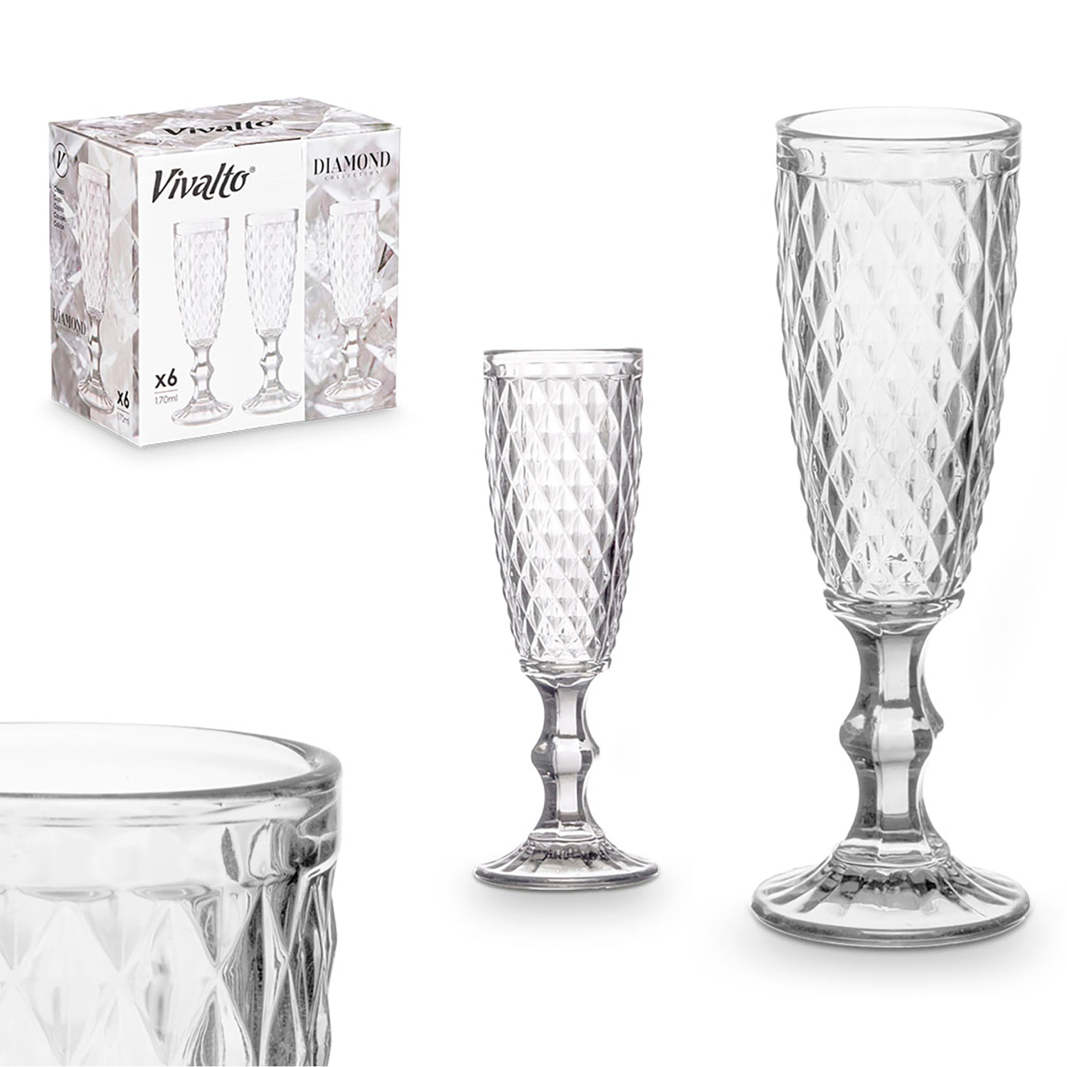 Pack 6 copas cava diamante transparente 170 ml