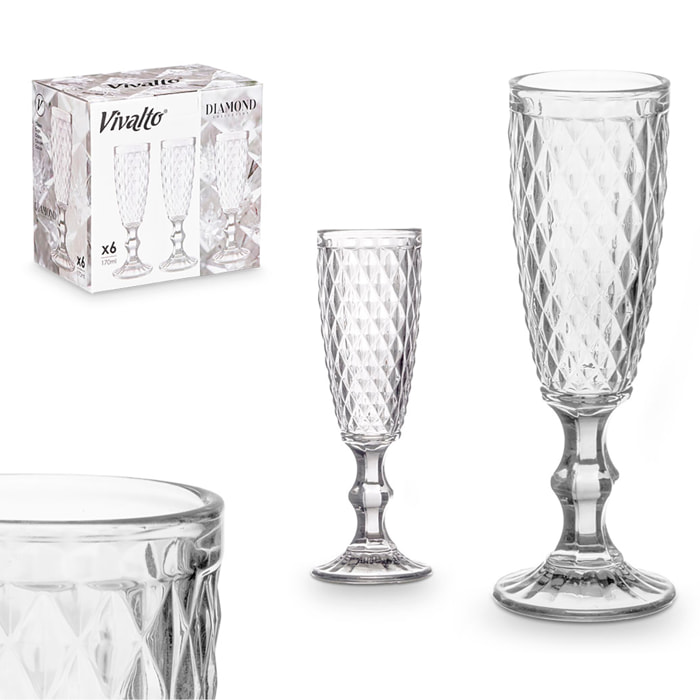Pack 6 copas cava diamante transparente 170 ml