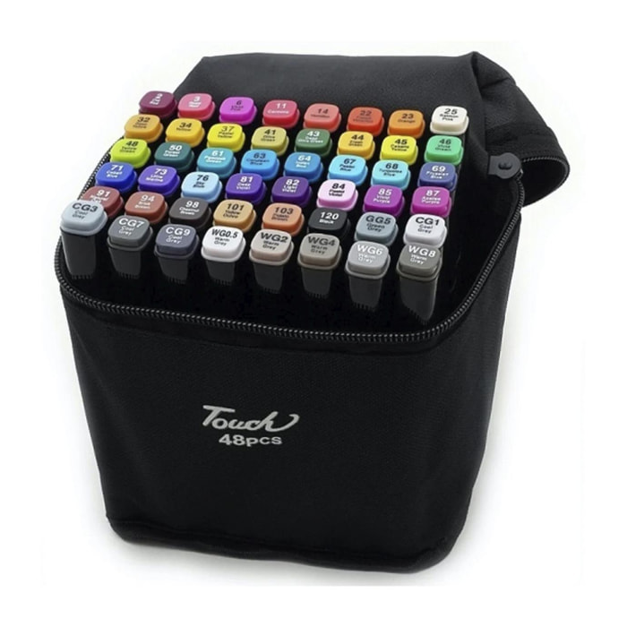DAM Set de 48 rotuladores en colores variados. Doble punta: fina y ancha en el mismo rotulador. 1,6x1,6x15,3 Cm. Color: Negro