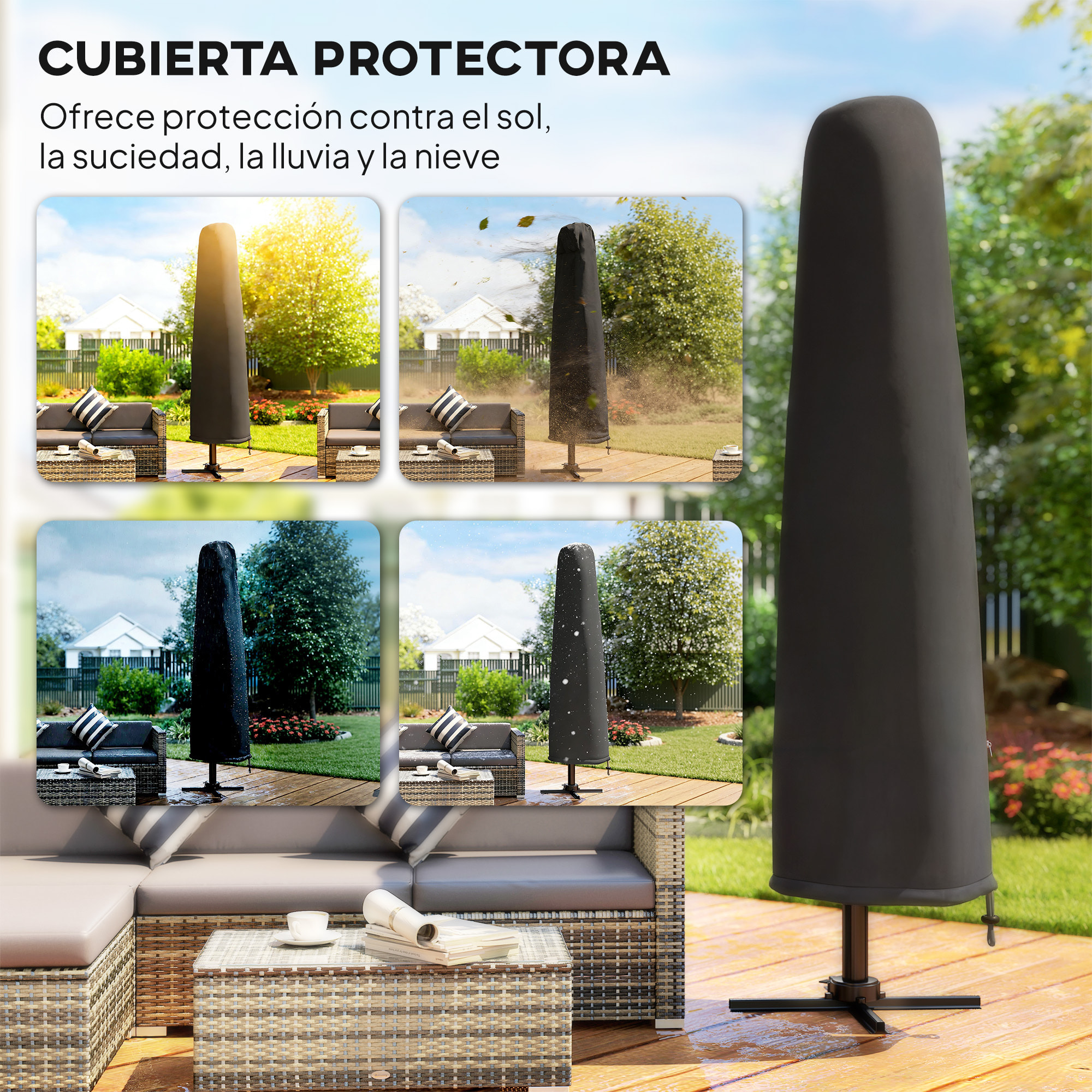 Sombrilla de Jardín 2,9x2,9 m, Parasol Excéntrico de Aluminio con Manivela, Toldo Giratorio 360°, Inclinación Ajustable, Base Cruzada y Funda, UPF30+, Sombrilla para Terraza Exterior, Caqui