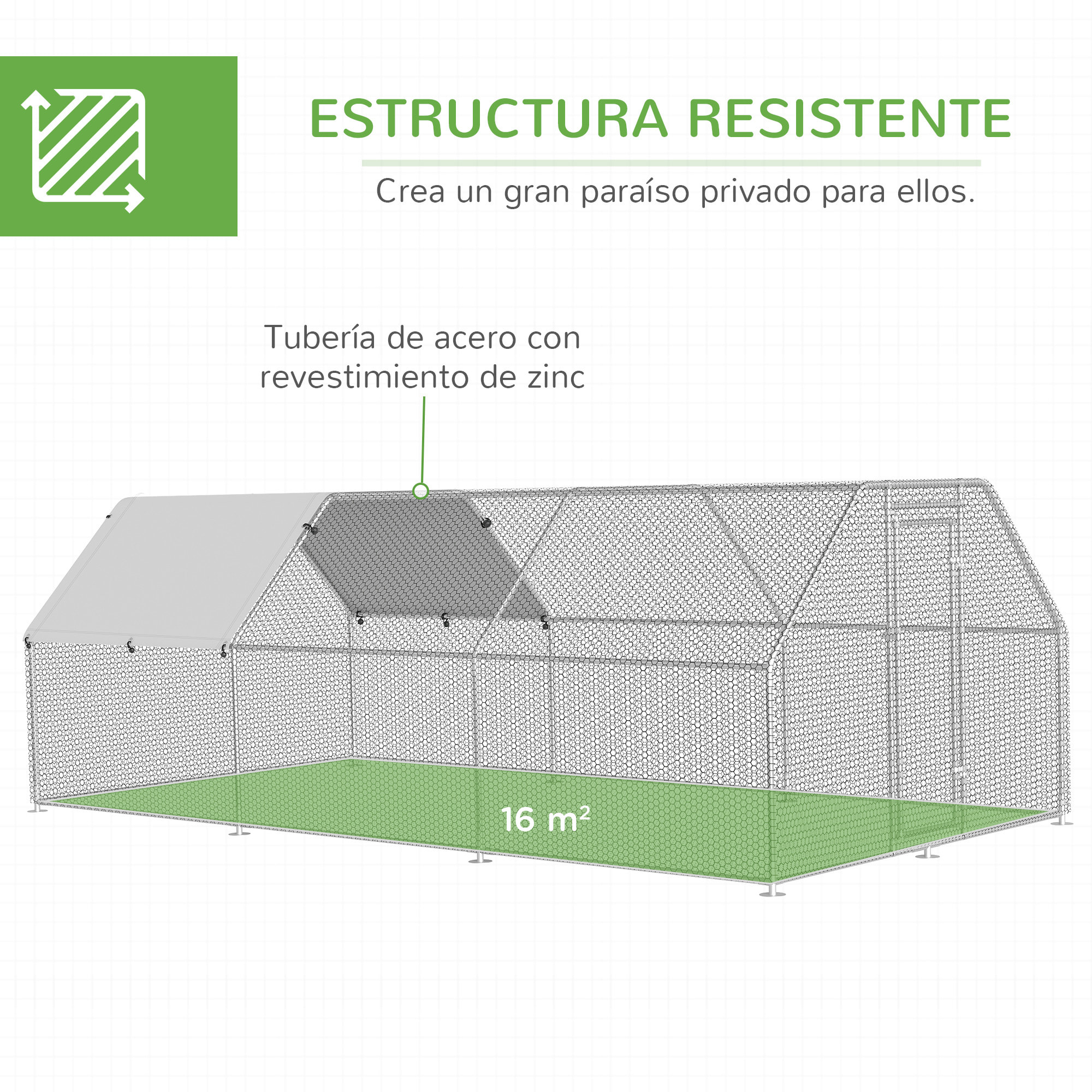 Gallinero de Metal Alambre Tela Oxford 2,8x5,7x1,95m Plata