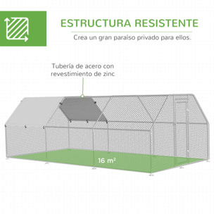 Gallinero de Metal Alambre Tela Oxford 2,8x5,7x1,95m Plata