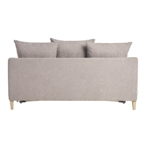 Canapé convertible scandinave 3 places en tissu effet velours taupe et bois clair LOUISE