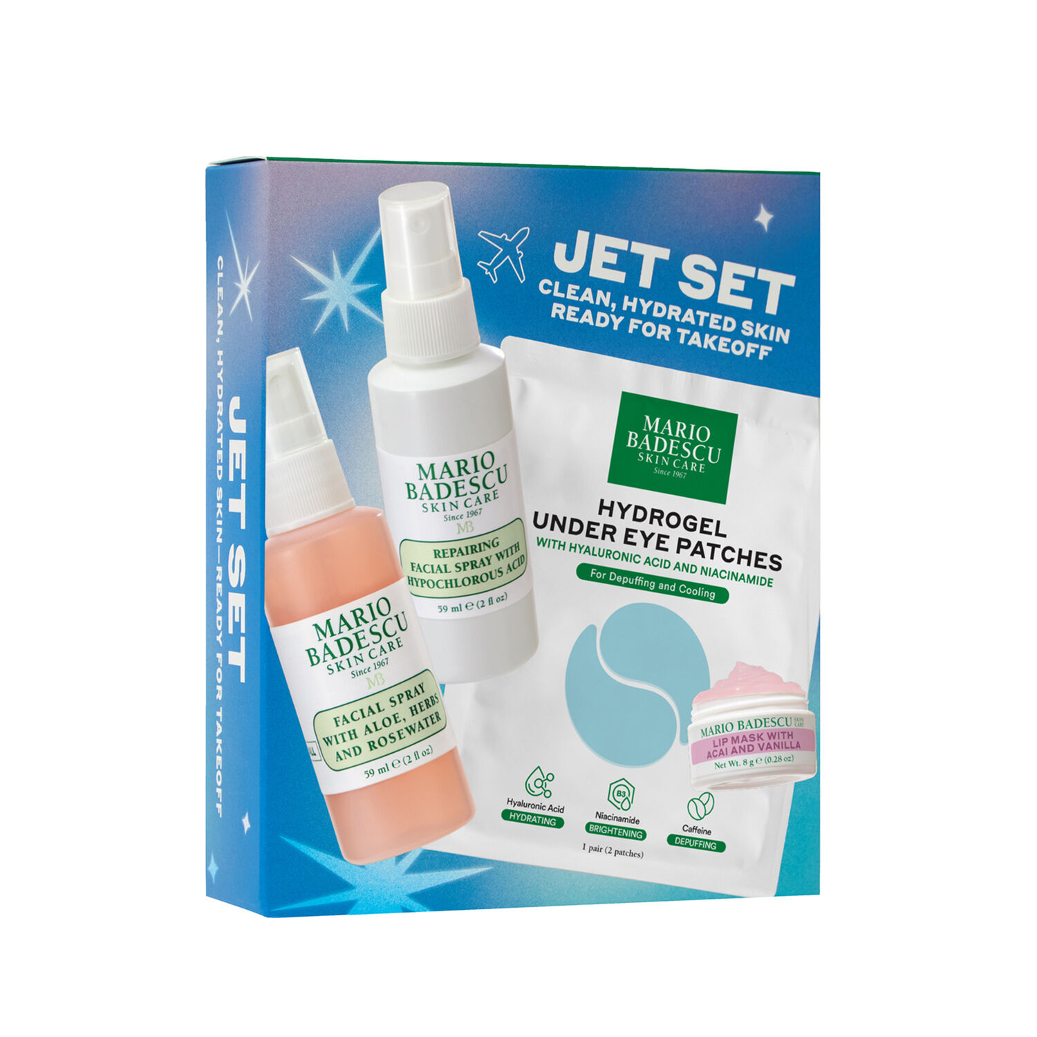 Jet Set - Coffret Brume Visage à l'Aloe Vera 59 ml + Brume Visage Réparatrice 59 ml + 2 Produits