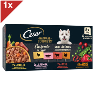 CESAR 8 Barquettes Natural Goodness en sauce 4 variétés pour chien 100g